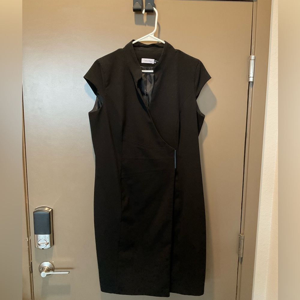 Calvin Klein Classic Black Business Wrap Dress size 14 gently worn